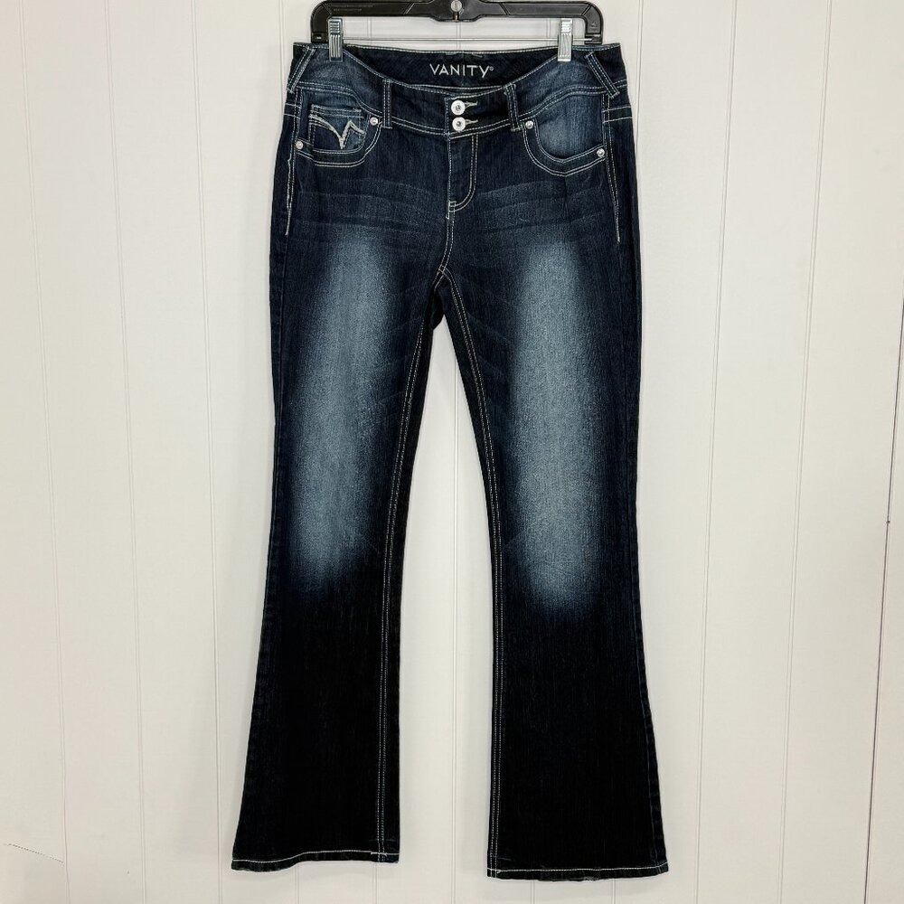 Vanity Jeans‎ Flare Low Rise 29W 33L Curvy Fit Faded Flare Jeans Y2K Embroidered
